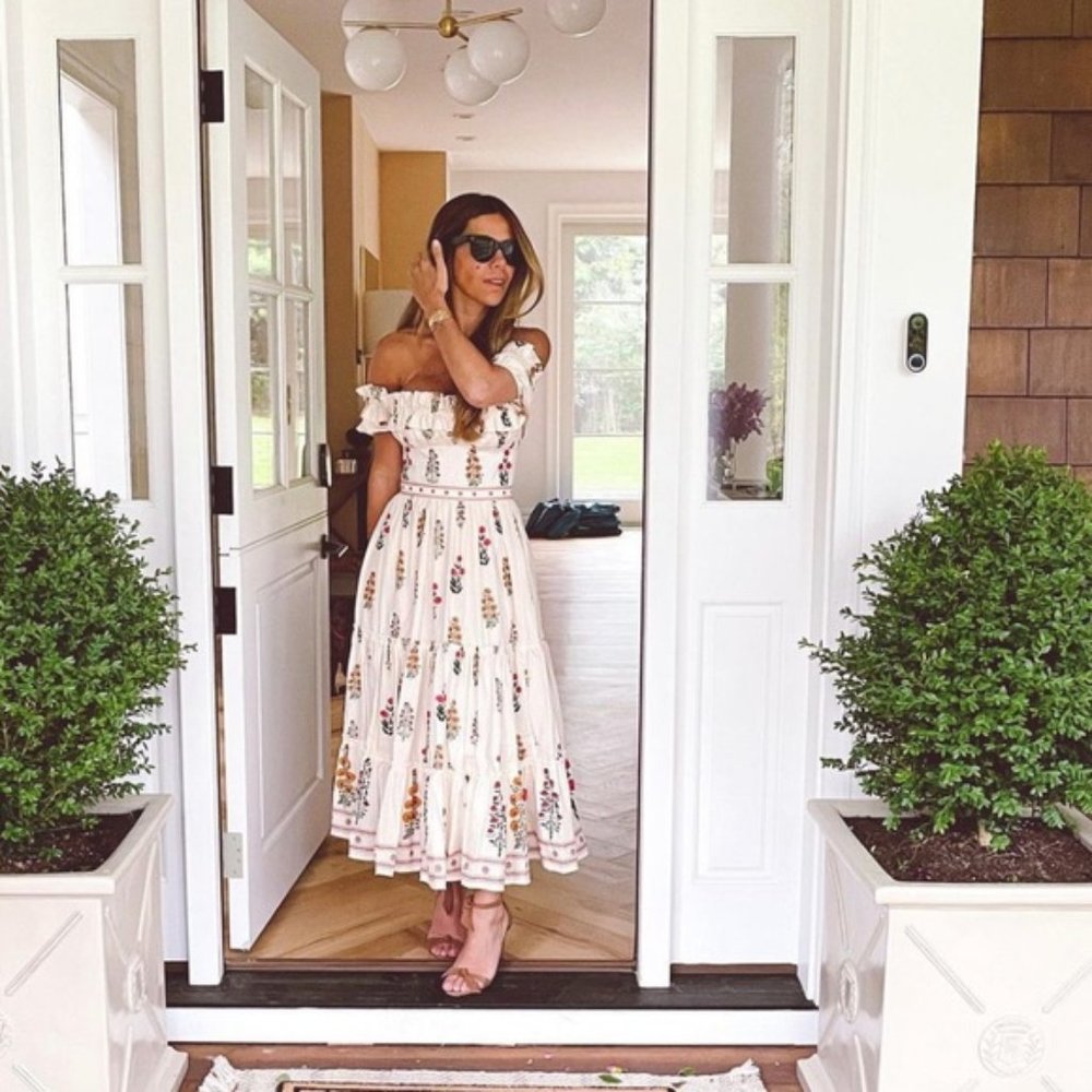 Agua by Agua Bendita Banana Dahlia Off-The-Shoulder Midi Dress Small